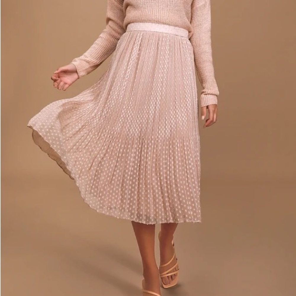 Lulus Pink Swiss Dot Pleated Midi Skirt